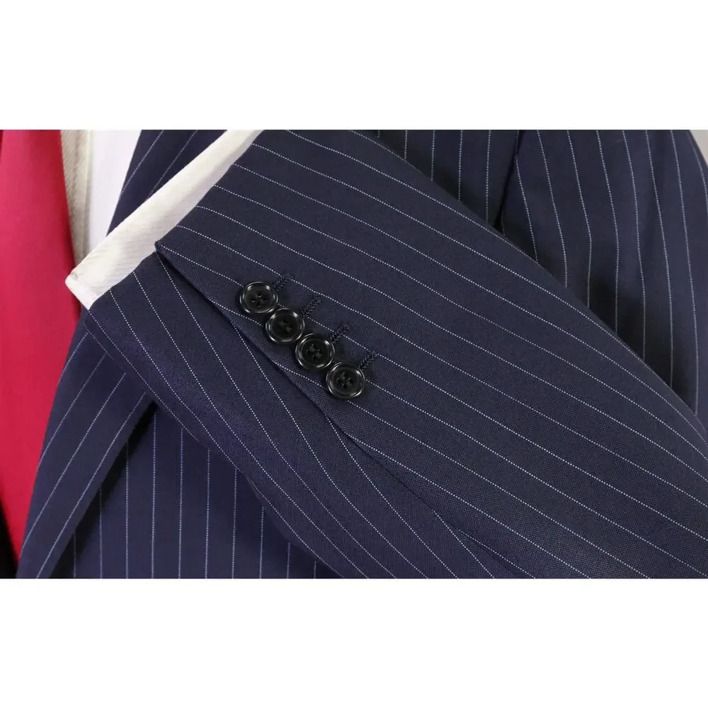Sartoria Parma Beams F by Caruso Navy Blue Pinstripe 2-Btn Wool Suit 38R